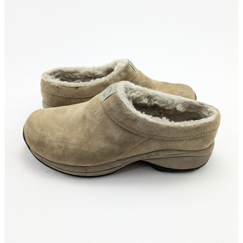 Womens Merrell Primo Chill Slide Natural Suede Leather Fur Lined‎ Shoes Size 8.5